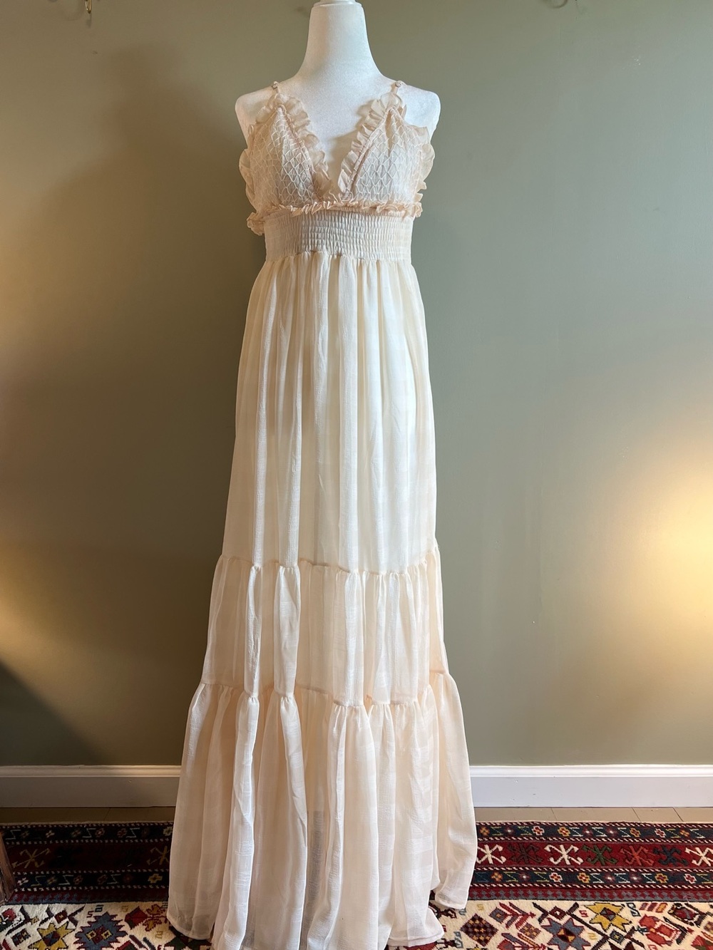 Mable Light Peachy White Plaid Maxi Dress | Romantic | Flowy | Cottagecore